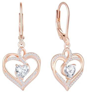 Starnny Rosegold Herz Ohrringe Damen 925 Sterling Silber mit Zirkonia Anhänger Muttertag Valentinstag Geburtsstein Geschenke für Frauen Mama
