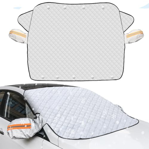 Scheibenabdeckung Auto, Scheiben Abdeckung Winter, Auto Winterabdeckung Frontscheibe, Frontscheibenabdeckung Mit Magnet & Spiegel, Schutz Windschutzscheibe Winter SUV (113 * 145 cm)
