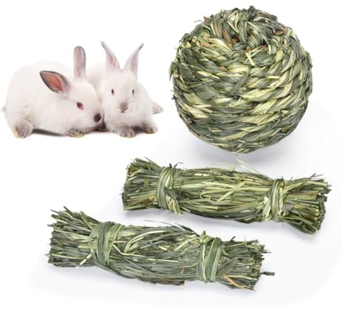 ZYYRSS Juguete de hierba de conejo, 3 piezas de hierba de timoteo natural para animales pequeños, bola masticable para conejos, hámster, cobayas, jerbos