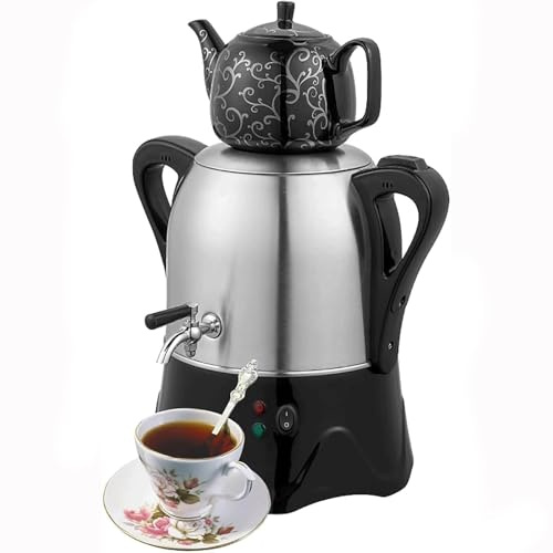Elektrischer Samowar mit Warmhaltefunktion - 3L Edelstahl Teekanne und 1L Keramik Teekanne für Kaffee und Türkischen Tee