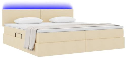 vidaXL Bett mit Stauraum und LED mit Matratze Creme 200 x 200 cm Stoff, Modernes Schlafzimmer, rechteckiges Bett, praktische Aufbewahrung, LED-Rahmen, USB-Beleuchtung, Bequeme Matratze