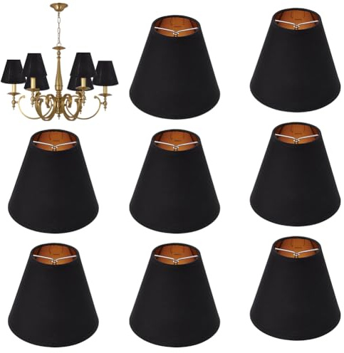 UNICRAFTALE 8 Stück Schwarzer Clip On Lampenschirm Für Kronleuchter 76~150x130mm Kleiner Lampenschirm Aus Stoff Kerzenlampenschirm Glühbirnenabdeckung Für Wand Decken Tisch Und Stehlampen