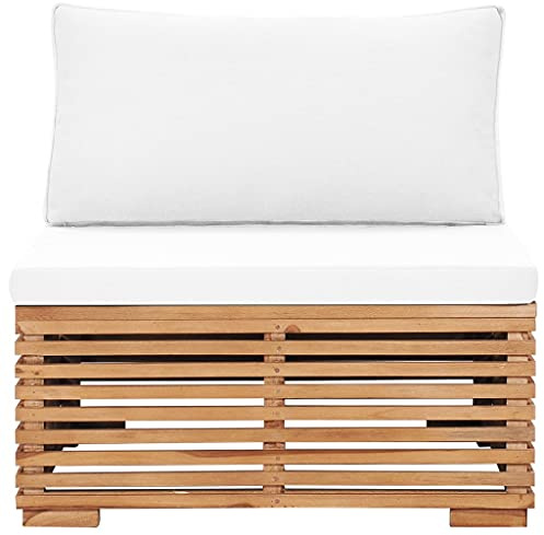 QZZCED Teakholz Gartensofa mit cremeweißer Auflage, Massivholz Mittelsofa für Terrasse und Hof