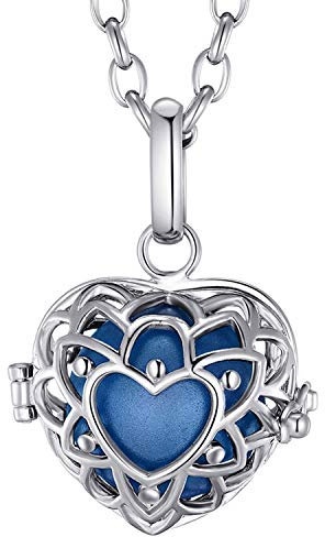 Morella Damen Halskette Edelstahl 70 cm mit Herzform Anhänger und Klangkugel blau Ø 16 mm in Schmuckbeutel