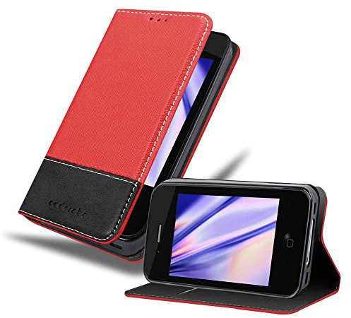 Cadorabo Hülle kompatibel mit Apple iPhone 4 / 4S aus Premium Kunst Leder Flip Klappbare Stoßfeste Magnetische [Standfunktion] [Kartenfächern] Cover Hülle für iPhone 4 / 4S Tasche in Rot