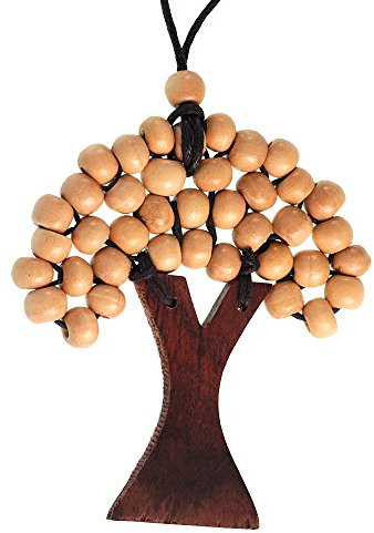 Chic-Net® Wooden Necklace Wooden Beads Wooden Tree of Life Adjustable Cotton Colourful 85 mm Chain Men Women Unisex Neck Jewellery Wooden Pendant Boho Hippie, Cotton Wood, Pearl