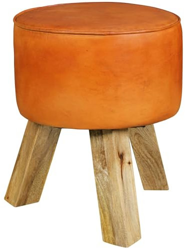 Wohnling Design Sitzhocker WL5.102 Holz 37x45x37 cm Modern Fußhocker Rund | Turnbock Lederhocker Holzbeine | Kleiner Hocker Massivholz mit Leder Gepolstert | Holzhocker mit Echtleder Braun