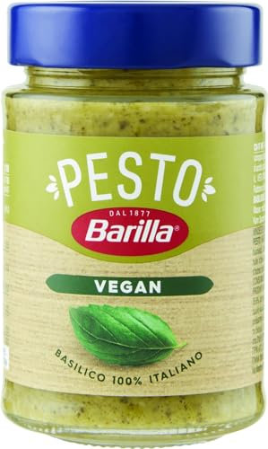 Barilla Pesto al Basilico 100% Vegetale, Pesto Vegano con Basilico Italiano, Senza Aglio, Senza Glutine e Senza Formaggi, Naturalmente Senza Lattosio, Sugo Pronto per Pasta, 195 g