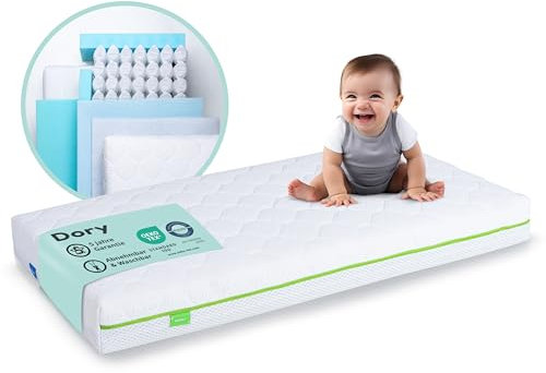 My Baby Babymatratze Dory 70x140 cm – atmungsaktive Kindermatratze – Oeko Tex 100 Zertifiziert – Winterseite Fleece – Sommerseite Thermo-Fasern – Federkern – inkl. Sicherheitsrahmen