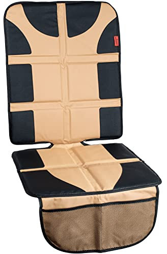 Lusso Gear Universal Autositzschoner - Dick Gepolsterte wasserdichte Leder & Stoff Kindersitzunterlage und Haustier Sitzschutz Auto - 2 Netztaschen - Anti-Rutsch Rückseite - Ohne Aufdruck (Beige)