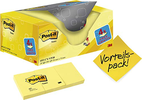 Post-it Notes 38 mm x 51 mm Canary Yellow (Pack 16 + 4 Free) 7100172332