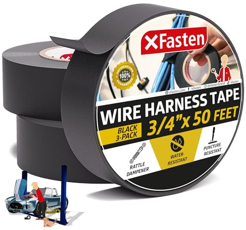 XFasten - Nastro per cablaggio, 3/4 da 50 piedi (confezione da 3), cablaggio ad alta temperatura, nastro adesivo in feltro per motori e cablaggio elettrico automobilistici
