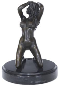 Antike Fundgrube Bronze Figur Einer erotischen Frau kniend | Figur Skulptur Dekoration | 16x21 cm (9416)