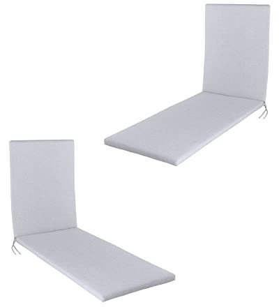 Pack 2 Cojines para Tumbona de Exterior estándar Olefin Color Gris Claro, Medidas 196x60x5 cm, No Pierde Color, Desenfundable, Funda cojín con Relleno para Tumbona de jardín, Cojín Hamaca de Piscina