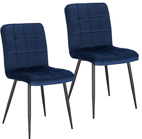 Lestarain Esszimmerstühle 2er Set Küchenstuhl Polsterstuhl Wohnzimmerstuhl Samtstuhl Sessel mit Rückenlehne, Metallbeine, Sitzfläche aus Samt, Blau
