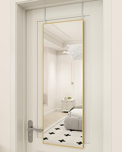 BEAUTYPEAK Full Length Mirror 14'' x 48'' Aluminum Alloy Over The Door Mirror Large Hanging Mirrors Wall Mounted Body Dressing for Bedroom, Living Room, Bathroom, Dorm Home Decor, Gold