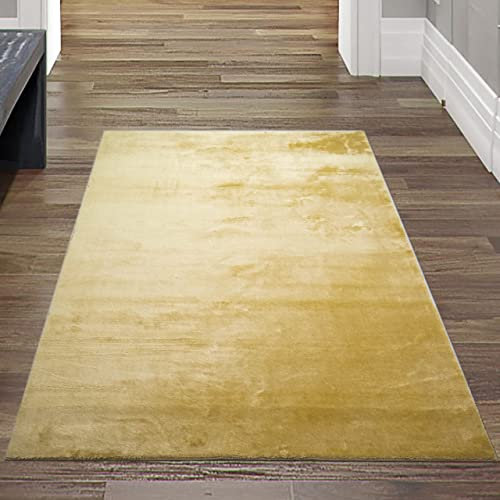 Teppich-Traum Vorleger mit weichem Flor| Badezimmer Flokati waschbar | in Gold, Größe 60x110 cm