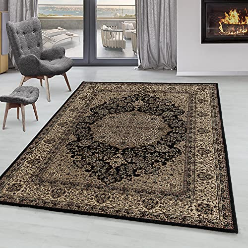 SIMPEX Kurzflor Teppich, Orientalisch Design, Teppich Schwarz, 120 x 170 cm, Teppich Orient-Stil, Teppich Wohnzimmer
