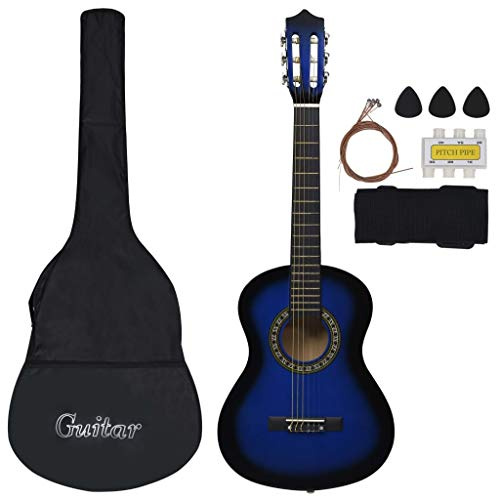 Kstyhome 8-TLG. Klassikgitarren-Set für Anfänger, Komplettes Anfänger Set, Konzertgitarre Starter Set, Blau 1/2 34