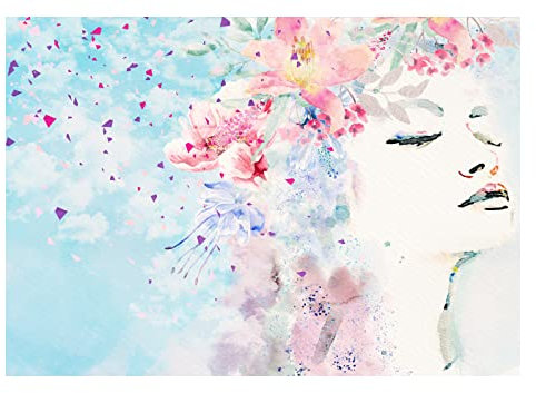 Forwall Fototapete Blumen Pastell Frau wie gemalt Aquarell Rosen Moderne Wohnzimmer Schlafzimmer Vlies Tapete Wandtapete UV-Beständig Montagefertig (368x254 cm - 4 Bahnen)