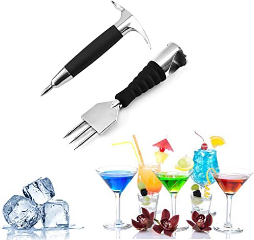 Stainless Steel Ice Pick Set, 2 Piece Crushed Ice Tool Set for Bartender, Bar, Cocktail, Ice Cube Carving, Ice Cube Grinding, Ice Axe Set Father's Day Gift