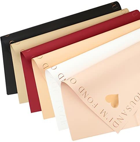 30 Stück 6 Farben Blumen-Geschenkpapier Wasserdicht Floristenbedarf Koreanischer Stil Liebe Herz Muster Blumenstrauß Wrap Blätter Matte Folie DIY Handwerk Geschenkverpackung Papier 57,9 x 57,9 cm
