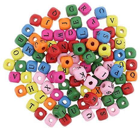Holzbuchstaben, Buchstaben, Würfel, Perlen, Schmuckherstellung, 10 mm, mehrfarbig, 100 Stück