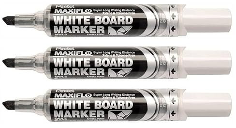 PENTEL Maxiflo Whiteboard-Marker, breite Keilspitze, Schwarz, 3 Stück