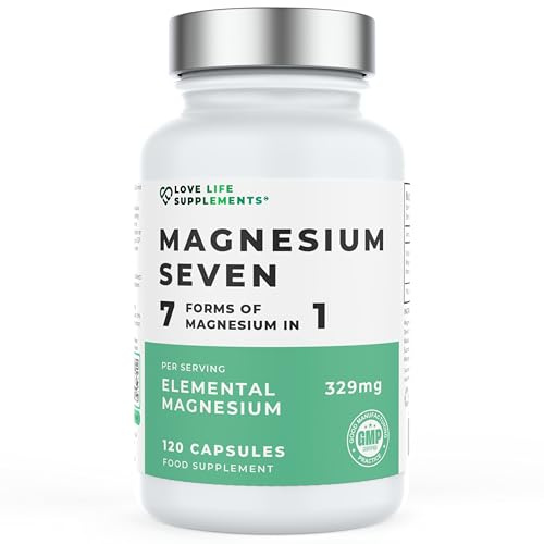 Magnesium Seven | 7 Forms of Magnesium in One - Glycinate, Orotate, Taurate, Lactate, Malate, Citrate, Sucrosomial | 120 Capsules 30 Day Supply | Manganese and Vitamin B6 for Absorption