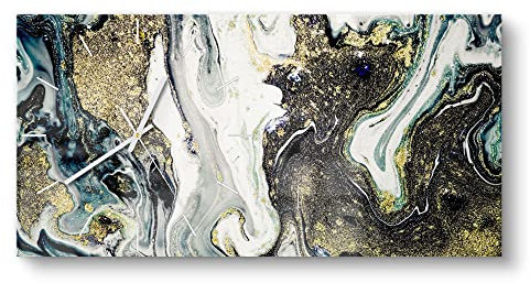DEQORI Glasuhr | vertikal 60x30 cm | Motiv Flüssiger Marmoreffekt | große XXL Design Uhr aus Glas | leise Wanduhr für Wohnzimmer & Küche | Moderne Hingucker Uhr für die Wand