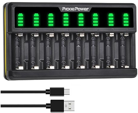 Pickle Power 123a Chargeur de Batterie avec 8 Slots Chargeur Rapide pour Arlo Camera (vmc3030 / vmk3200 / vms3330 / 3430/3530) et Lampe de Poche