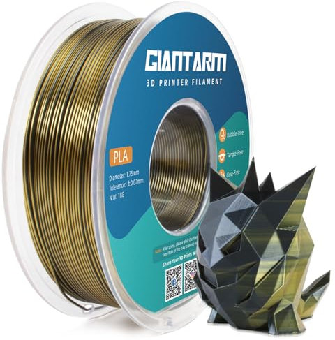 GIANTARM Dual Silk PLA Filament 1.75 mm, 3D Drucker PLA Silk Filament 1 kg/Spool, Seide Gold+Schwarz