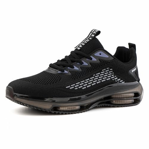 Hitmars Sportschuhe Herren Turnschuhe Laufschuhe Running Sport Schuhe Sneaker Straßenlaufschuhe Luftkissen Atmungsaktiv Gym Tennis Schwarz 43