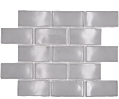 Keramik Mosaikfliese Metro Sybway Verbund uni steingrau hellgrau glänzend MOS26-345