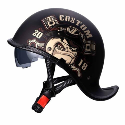 Rétro Casque À Face Ouverte Demi Casque Scooter avec Visière Léger Casquette De Baseball Casque De Moto Jet pour Homme Et Femme ECE Homologué Vintage Casque Moto Bols 4,L:58-60CM