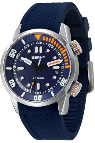 BERNY Montre Homme 20ATM Montre de plongée Mouvement Automatique Montre-Bracelet Verre Saphir HV600 Bracelet Silicone Confortable Montres Homme Super Lumineuses