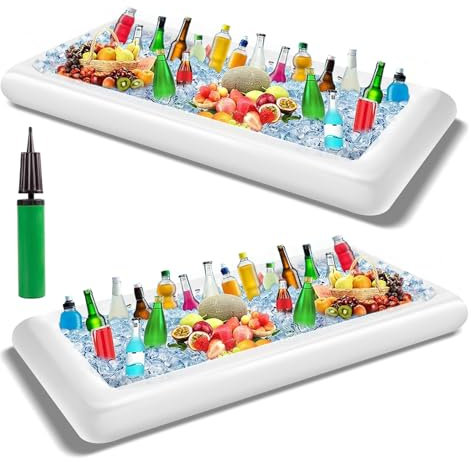 Pack of 2 Inflatable Cooler Serving Bar Salad Ice Tray for Food Drinks - BBQ Picnic Pool Party Supplies Buffet Salad Food & Drinks Tray for Party Picnic & Camping (53 x 25,6 inches)