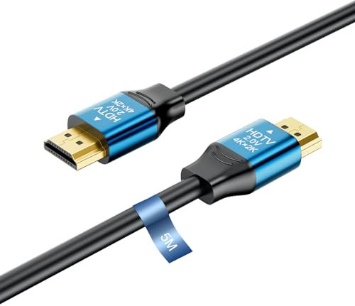 VoltWave cable hdmi 2.0 câbles hdmi HD 4kX2k 60hz 18Gbps supportant le format 3D Convient aux ordinateurs portables, moniteurs, projecteurs, téléviseurs HD, PS5,et autres. 5M câbles (HDMI-5M)