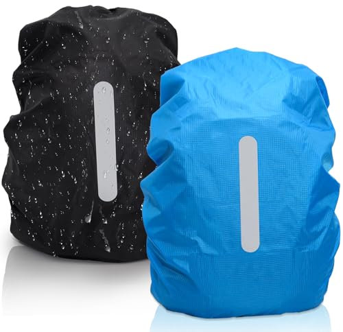 2 Pièces Protection Sac À Dos Pluie avec Bandes Réfléchissantes (40-50L), Housse de Pluie Sac À Dos, Protection Pluie Sac À Dos D'Extérieur, Housse Sac A Dos Impermeable pour La Randonnée, Le Vélo