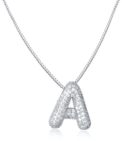 AFSTALR Damen bubble buchstaben kete Silber A ice out Balon halskette mit initial Anhanger Blase Schmuck 45+5cm
