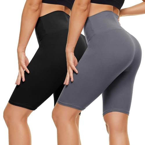 CAMPSNAIL 2er Pack Radlerhosen Damen Kurze Sporthose Sport Yoga Gym Biker Shorts Leggings Knielang High Waist Sommer Elastisch Blickdicht Schwarz & Dunkelgrau,XXL