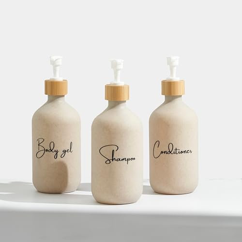 Flacon Pompe Vide Rechargeable Distributeur Savon Liquide Crème Lot 3 Bouteilles Shampoing Gel Après Shampoing Salle de Bain Hôtel Design Élégant Écologique Résistant
