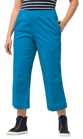 Ulla Popken Damen große Größen Übergrößen Plus Size 7/8-Hose Ruby, geformtes Knie, gerades Bein, Elastikbund türkis 50 819749750-50