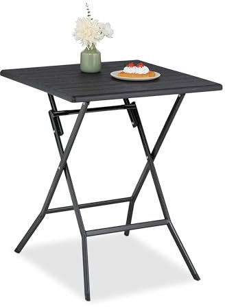Relaxdays Table de Jardin Pliante, HxLxP : env. 73x62x62 cm, pour Balcon, terrasse, Camping, carrée, Noire