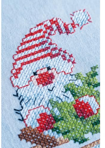 Vervaco Kreuzstich Stickpackungen Tischdecke Wichtel und Rentier Stickdecken Vorgezeichnet Basteln Erwachsene Kreativ Set Vorgedruckte Decke Sticken 80 x 80 cm Stickset Weihnachten DIY Sticken Set
