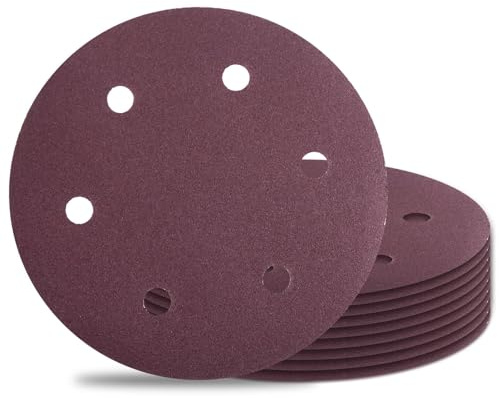 SPEEDWOX 10PCS 120 Grit 9 Inch 6 Hole Sanding Discs 9 Inch 6 Hole Hook-and-Loop Sanding Discs 9 Round Abrasive Disc Aluminum Oxide Hook and Loop Sandpaper Sander Paper for Drywall Sander