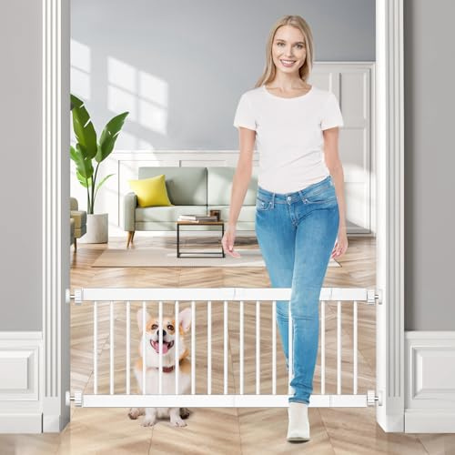 Fldofaves Dog Gate Indoor,18-45 Extra Wide Metal Short Dog Gate to Step Over, 10 Tall Small Pet Gate with 3 Extension Kits, Pressure Mounted for Doorways & Stairs