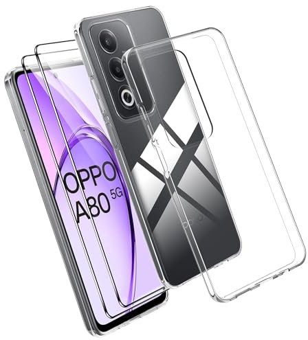 Effcotuo Custodia per OPPO A80 5G Cover con 2 Pellicola Protettiva Vetro Temperato CaseTrasparente Protettiva in Silicone TPU Custodia