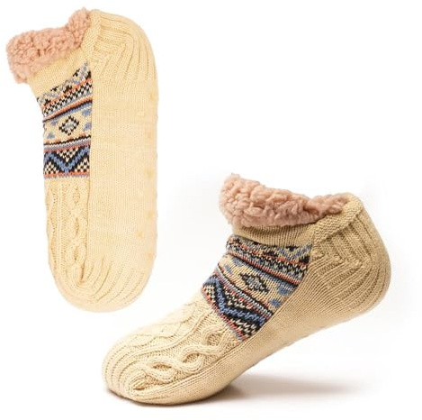 A2Z Luxurious Fluffy Slipper Socks with Fuzzy Sherpa Fleece Lining Fair Isle Pattern Breathable Non-Slip Indoor Winter Warm Bed Slippers Socks, Skid Slip Grips One Size (7-11 UK) Ideal Men Women