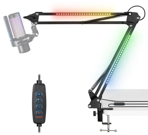 Todeco Mikrofon Arm mit RGB Lichteffekt, einstellbar Mikrofon Ständer mit 3/8 Adapter, Fernbedienung, kompatibel mit QuadCast/Blue Yeti/Rode/Elgato, für Aufnahme/Podcasting/Spiel